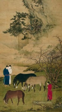 horses Oil Painting - Zhao mengfu horses antique Chinese